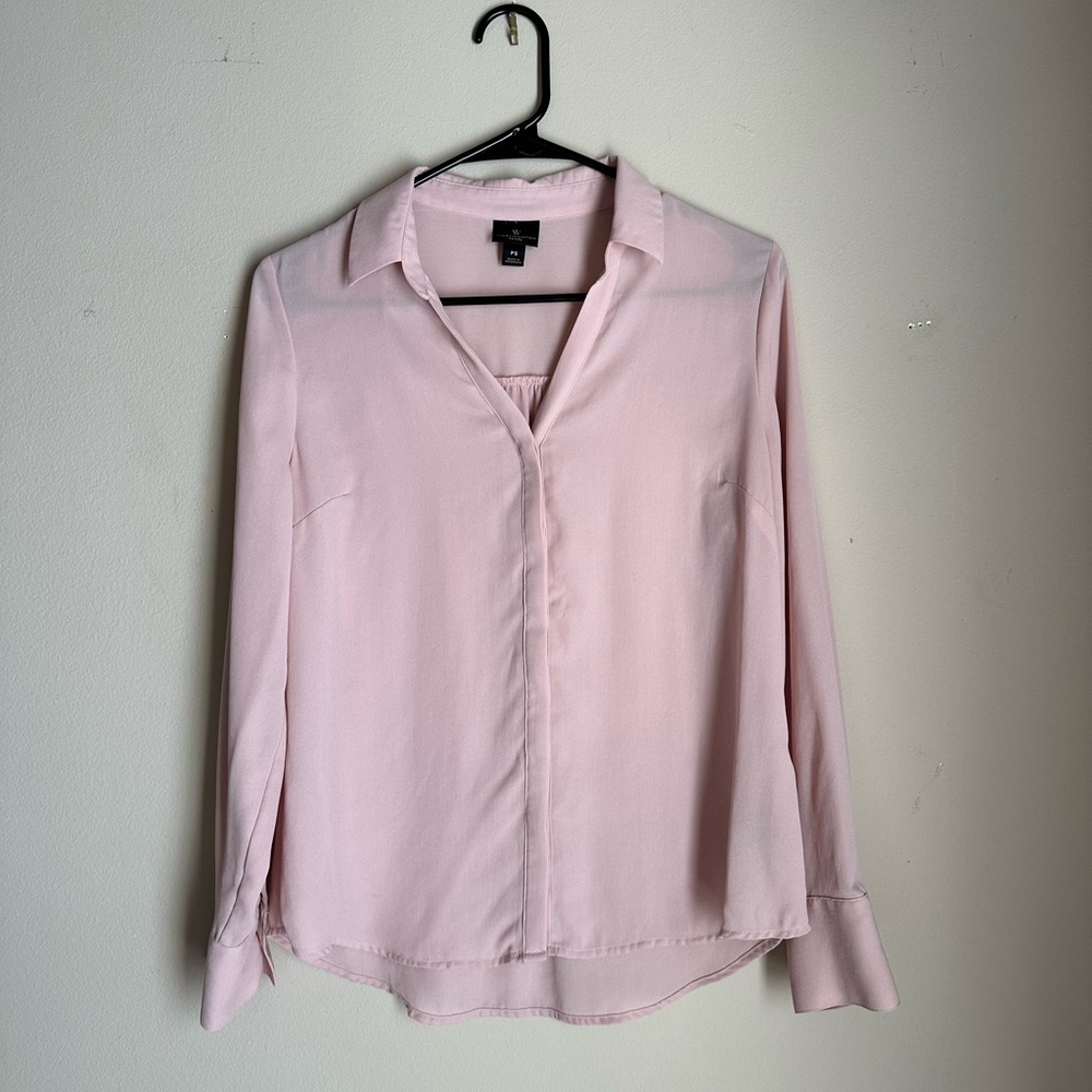 Worthington Petite Pink Collared Button-Down Blouse